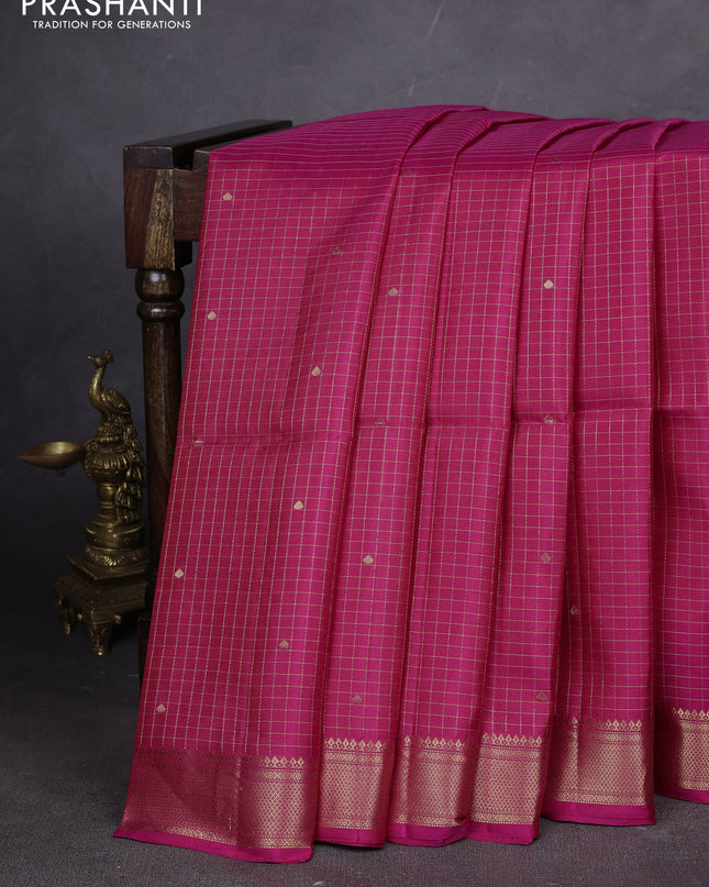Pure soft silk saree pink with allover zari woven checks & buttas and zari woven border