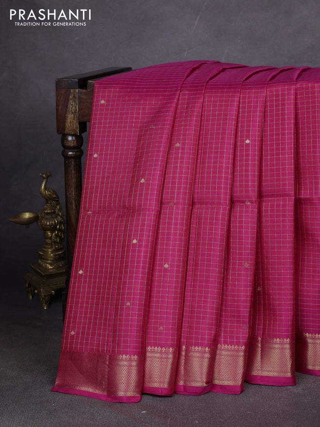 Pure soft silk saree pink with allover zari woven checks & buttas and zari woven border