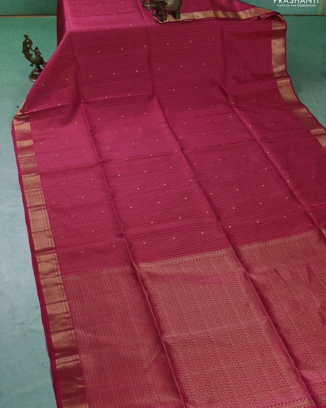 Pure soft silk saree pink with allover zari woven checks & buttas and zari woven border