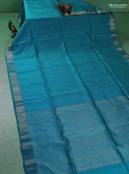 Pure soft silk saree teal blue with allover zari woven checks & buttas and zari woven border