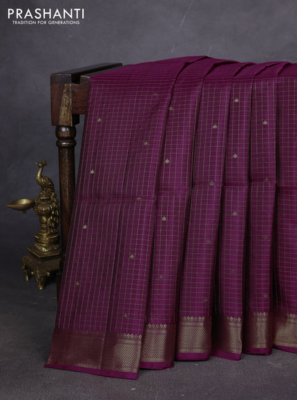 Pure soft silk saree magenta pink with allover zari woven checks & buttas and zari woven border