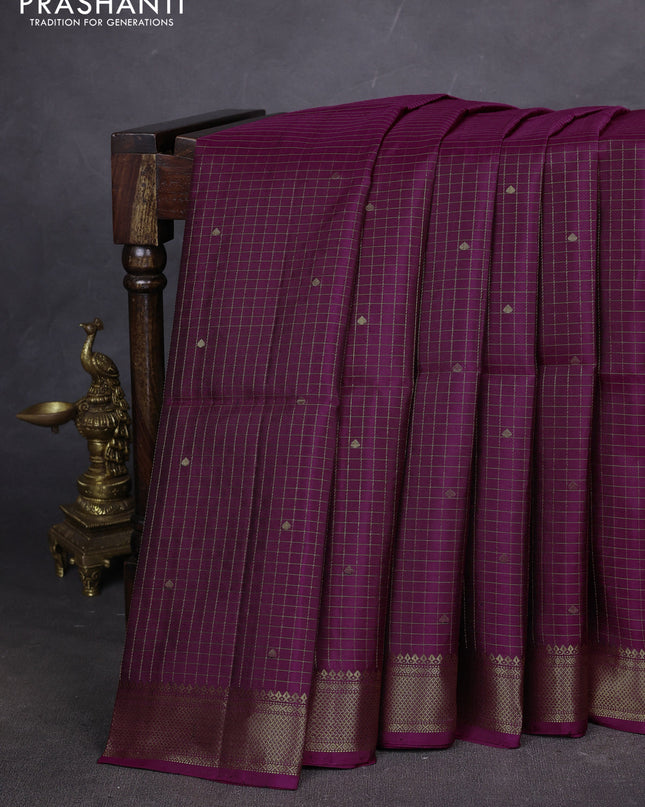 Pure soft silk saree magenta pink with allover zari woven checks & buttas and zari woven border