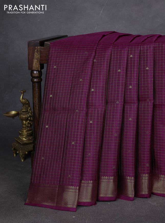 Pure soft silk saree magenta pink with allover zari woven checks & buttas and zari woven border