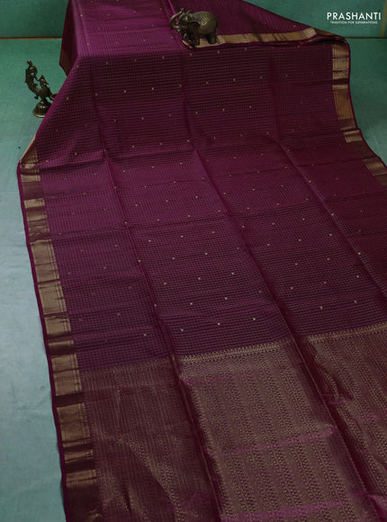 Pure soft silk saree magenta pink with allover zari woven checks & buttas and zari woven border