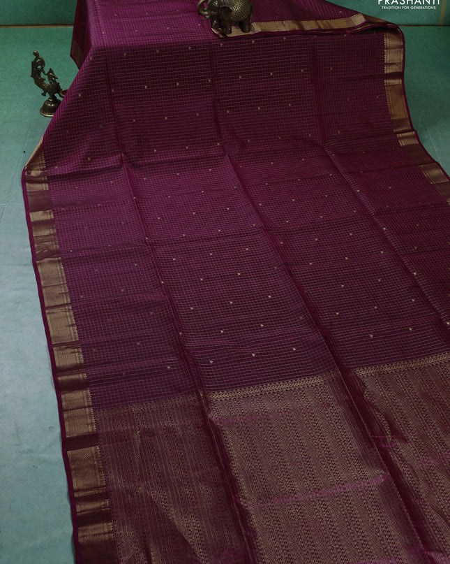 Pure soft silk saree magenta pink with allover zari woven checks & buttas and zari woven border