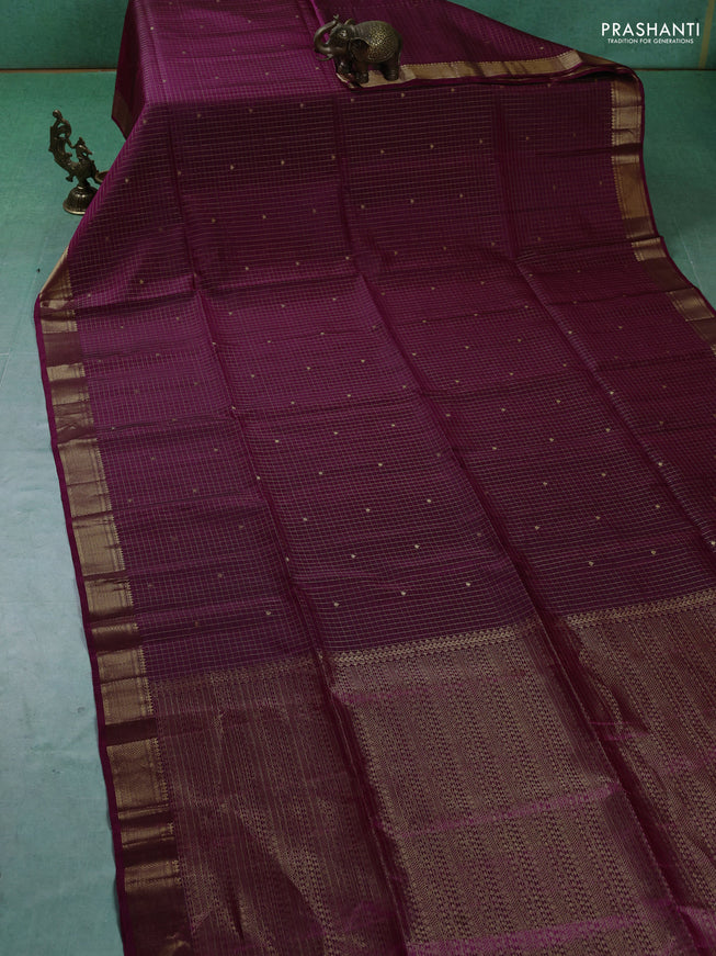 Pure soft silk saree magenta pink with allover zari woven checks & buttas and zari woven border