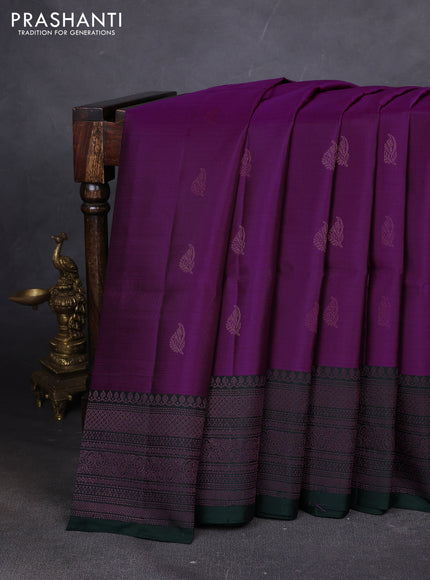 Pure soft silk saree magenta pink and dark green with zari woven buttas and woven border