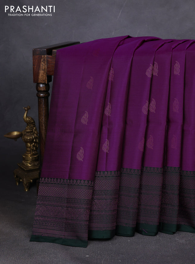 Pure soft silk saree magenta pink and dark green with zari woven buttas and woven border