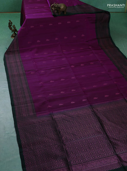 Pure soft silk saree magenta pink and dark green with zari woven buttas and woven border