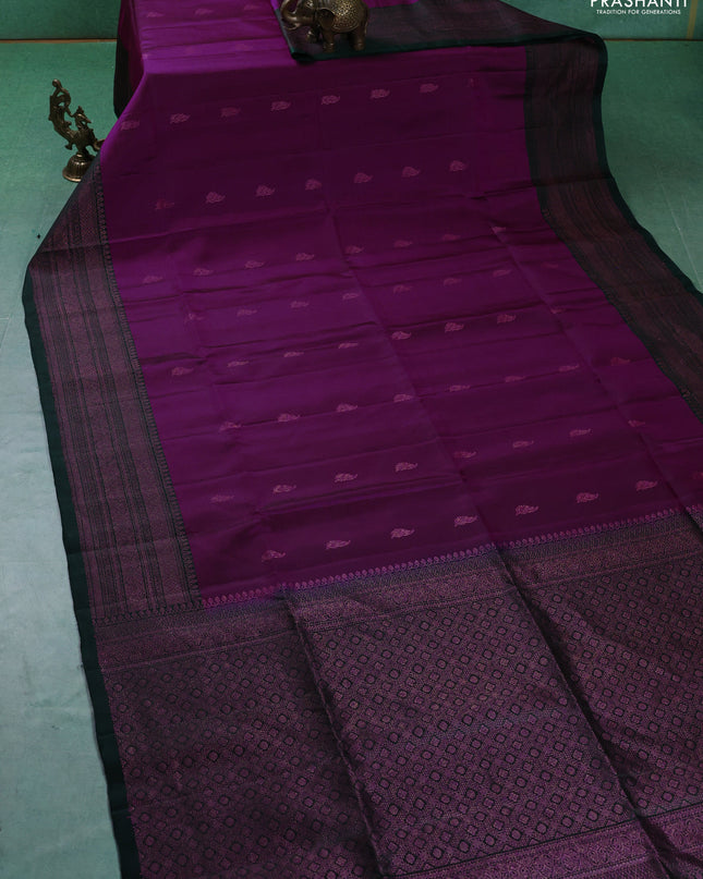 Pure soft silk saree magenta pink and dark green with zari woven buttas and woven border