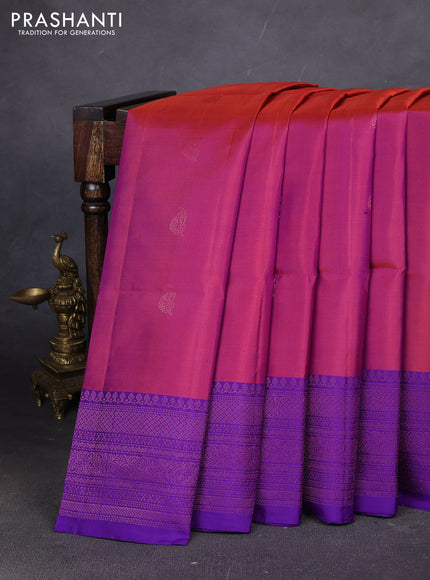 Pure soft silk saree rustic orange and violet with zari woven buttas and woven border