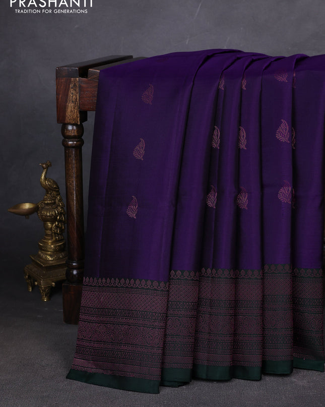 Pure soft silk saree violet and dark gree with zari woven buttas and woven border