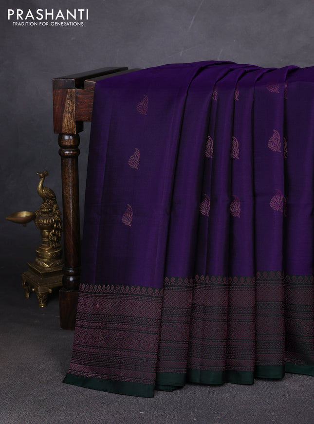 Pure soft silk saree violet and dark gree with zari woven buttas and woven border