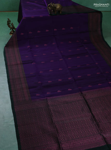 Pure soft silk saree violet and dark gree with zari woven buttas and woven border