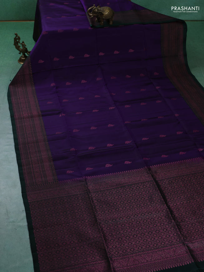 Pure soft silk saree violet and dark gree with zari woven buttas and woven border