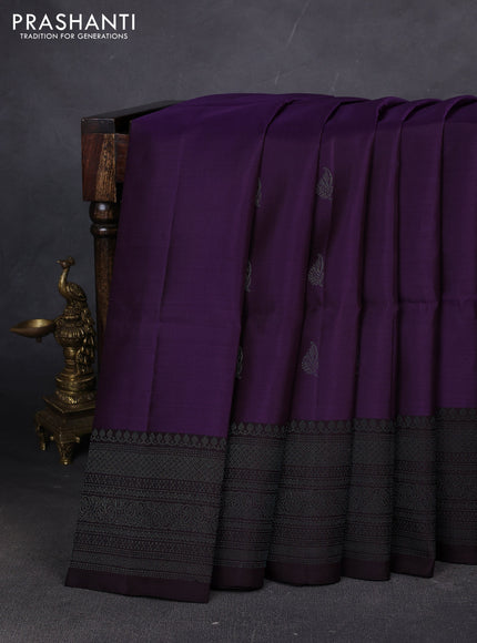 Pure soft silk saree violet and deep coffee brown with zari woven buttas and woven border