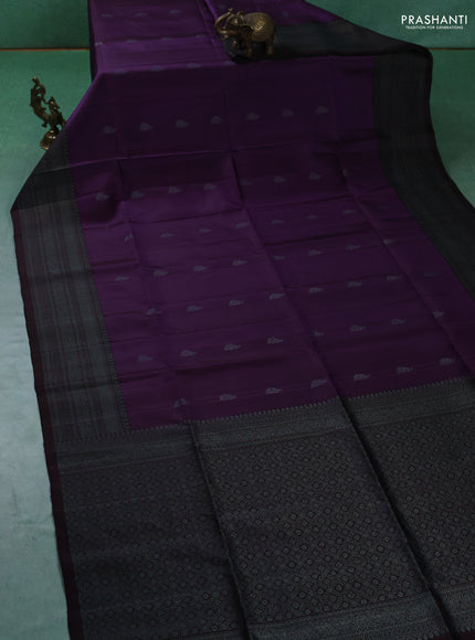 Pure soft silk saree violet and deep coffee brown with zari woven buttas and woven border