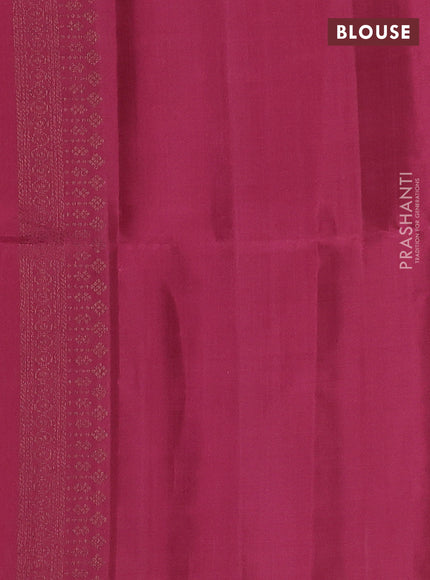 Pure soft silk saree mild peach and dark magenta pink with allover stripes pattern & woven buttas in borderless style