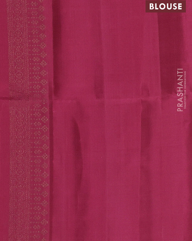 Pure soft silk saree mild peach and dark magenta pink with allover stripes pattern & woven buttas in borderless style
