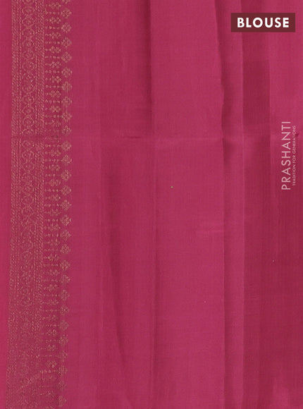 Pure soft silk saree teal green and dark magenta pink with allover stripes pattern & woven buttas in borderless style