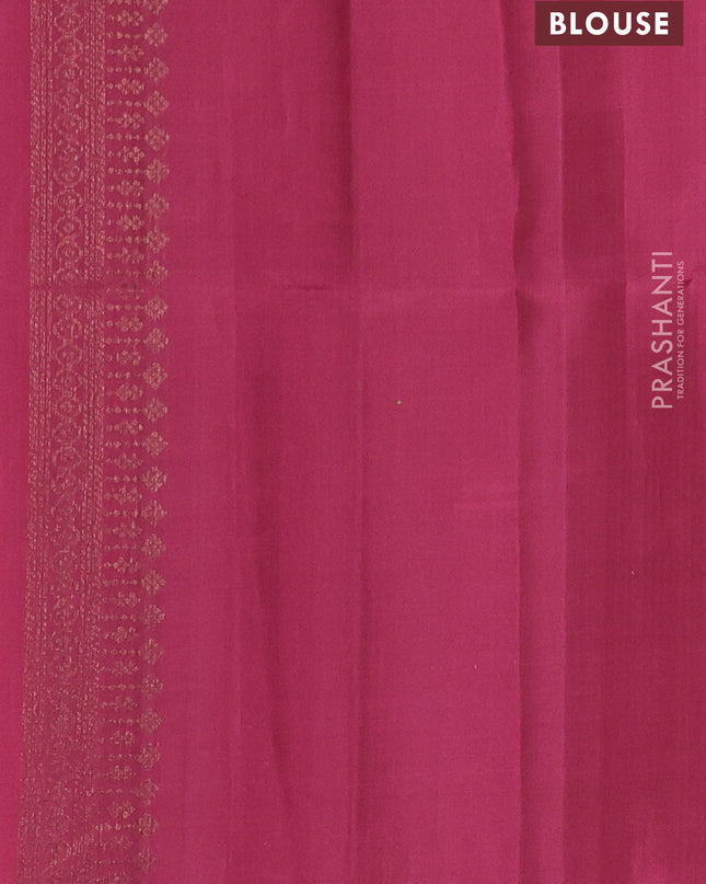 Pure soft silk saree teal green and dark magenta pink with allover stripes pattern & woven buttas in borderless style