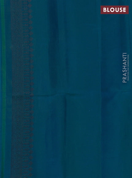 Pure soft silk saree lime yellow and teal blue with allover stripes pattern & woven buttas in borderless style