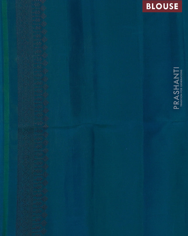 Pure soft silk saree lime yellow and teal blue with allover stripes pattern & woven buttas in borderless style