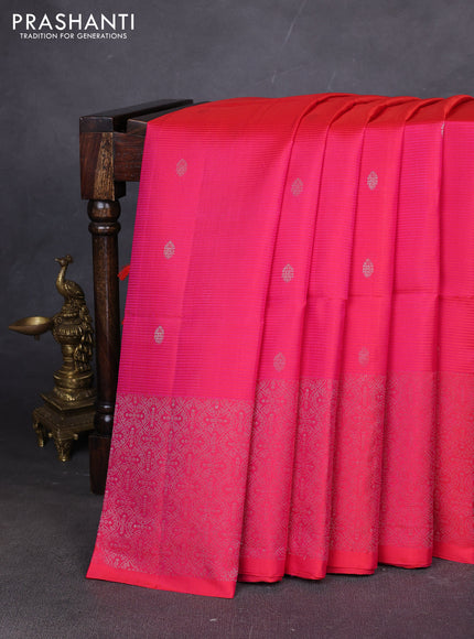 Pure soft silk saree dual shade of pinkish orange with silver zari woven buttas and rich silver zari woven border