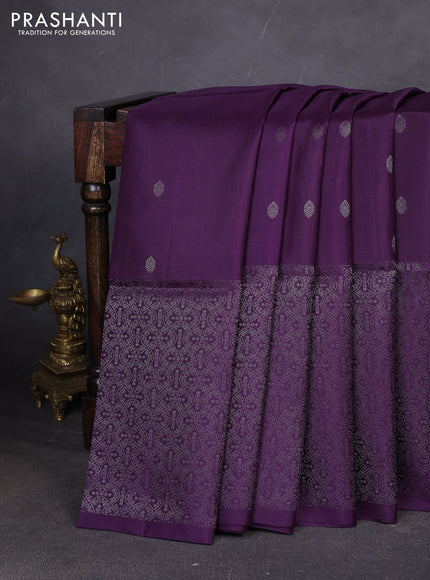 Pure soft silk saree violet with silver zari woven buttas and rich silver zari woven border