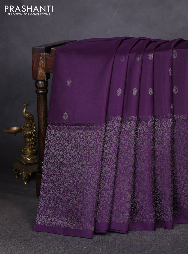 Pure soft silk saree violet with silver zari woven buttas and rich silver zari woven border