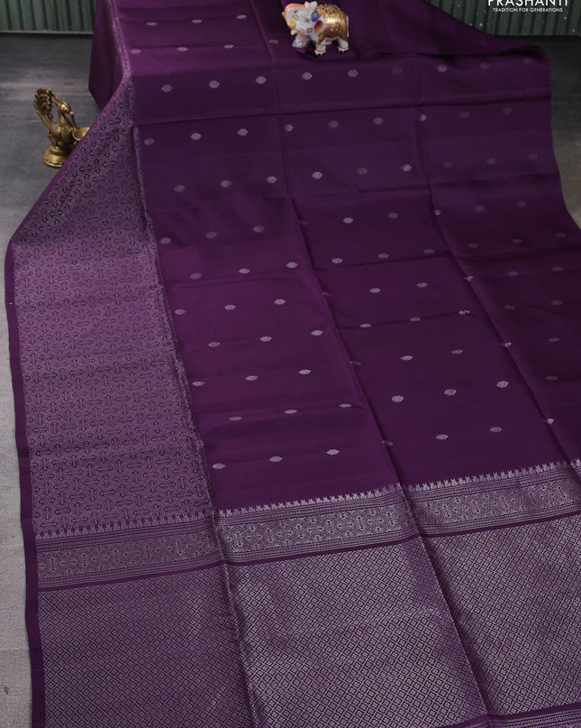 Pure soft silk saree violet with silver zari woven buttas and rich silver zari woven border