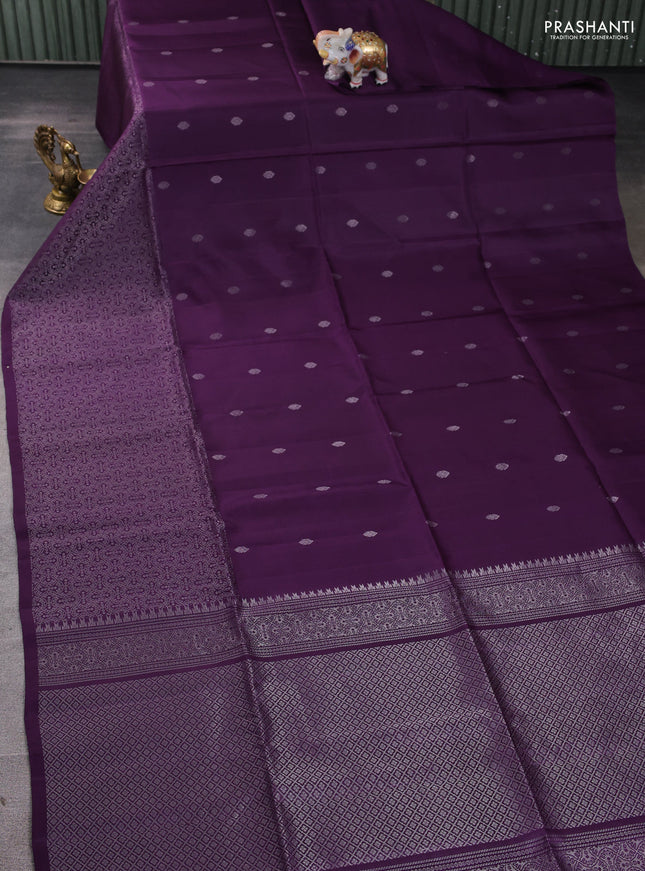 Pure soft silk saree violet with silver zari woven buttas and rich silver zari woven border