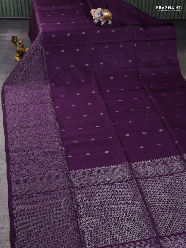 Pure soft silk saree violet with silver zari woven buttas and rich silver zari woven border