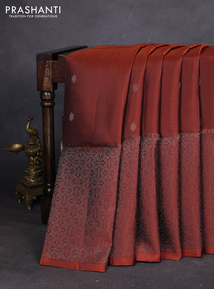Pure soft silk saree rust shade with silver zari woven buttas and rich silver zari woven border