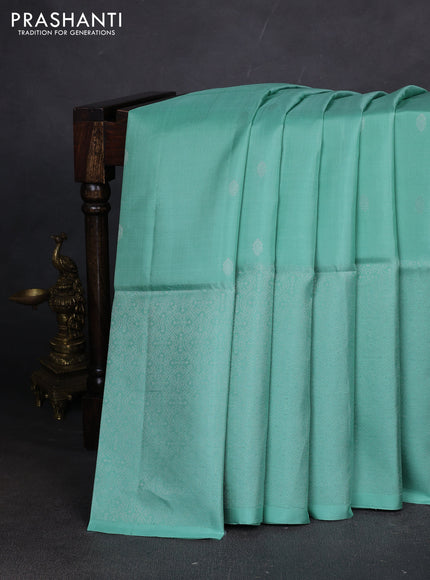 Pure soft silk saree pastel shade with silver zari woven buttas and rich silver zari woven border