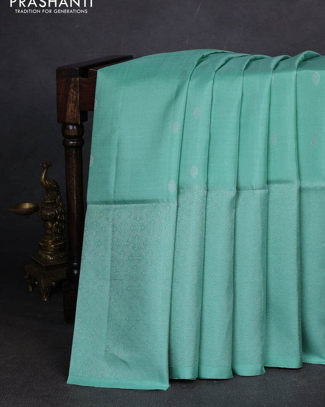 Pure soft silk saree pastel shade with silver zari woven buttas and rich silver zari woven border