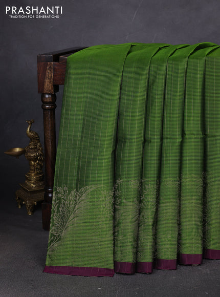 Pure soft silk saree green and wine shade with allover zari stripes pattern and rich zari woven border