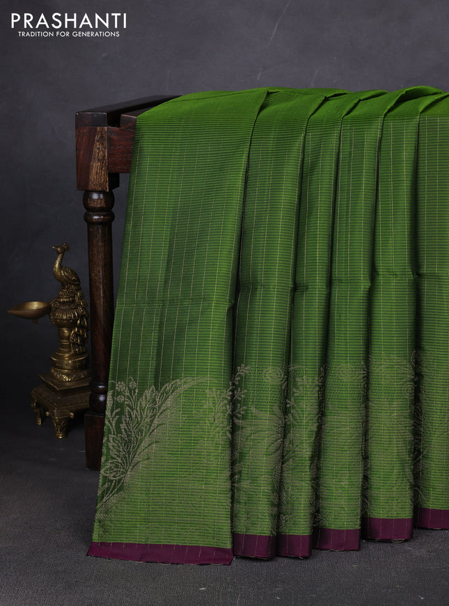 Pure soft silk saree green and wine shade with allover zari stripes pattern and rich zari woven border