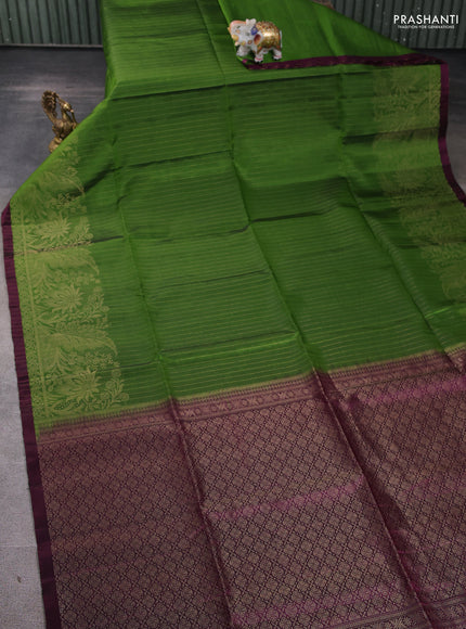 Pure soft silk saree green and wine shade with allover zari stripes pattern and rich zari woven border