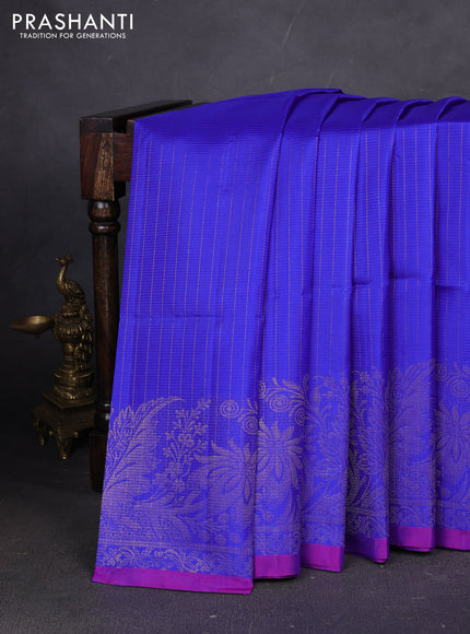 Pure soft silk saree royal blue and purple with allover zari stripes pattern and rich zari woven border
