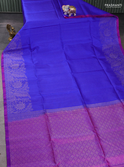 Pure soft silk saree royal blue and purple with allover zari stripes pattern and rich zari woven border