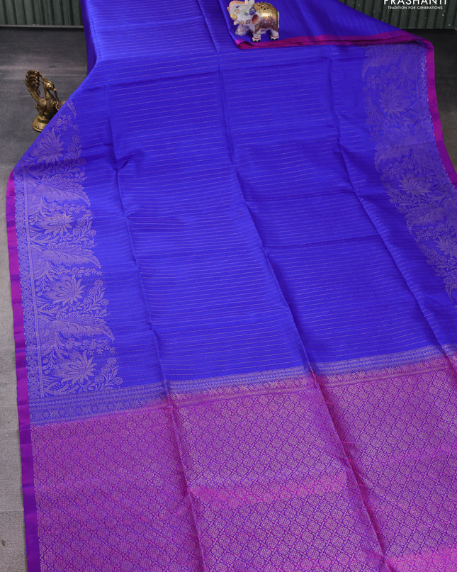 Pure soft silk saree royal blue and purple with allover zari stripes pattern and rich zari woven border