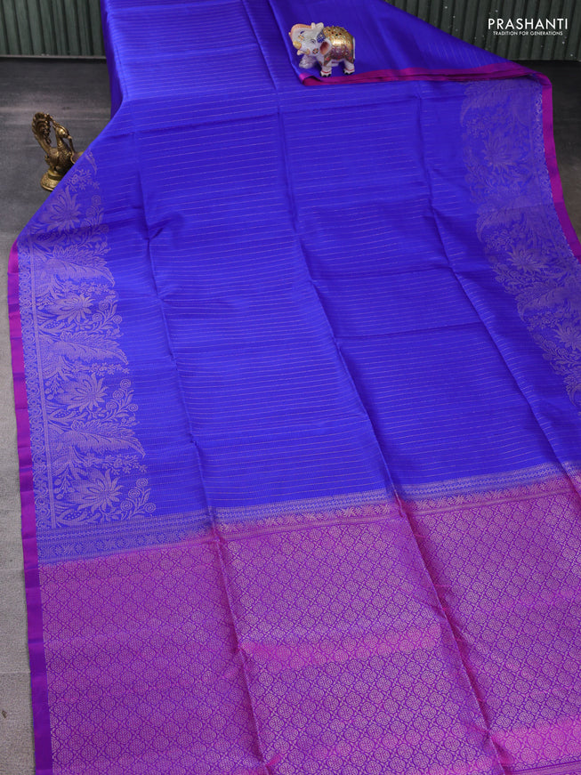 Pure soft silk saree royal blue and purple with allover zari stripes pattern and rich zari woven border