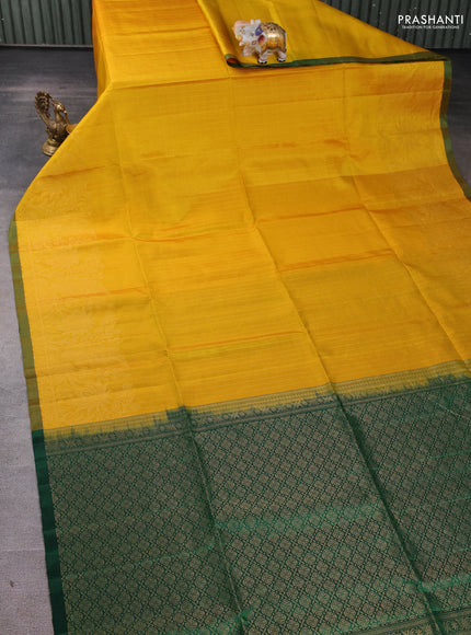 Pure soft silk saree mustard yellow and green with allover zari weaves and simple border