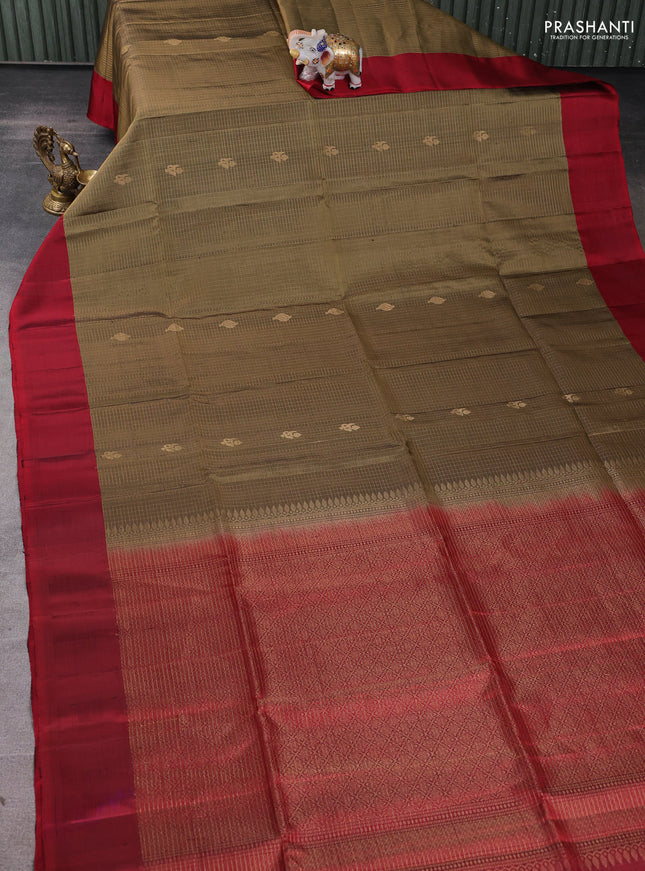 Pure soft silk saree elaichi green and maroon with allover zari stripes pattern and simple border