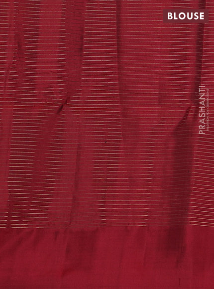Pure soft silk saree elaichi green and maroon with allover zari stripes pattern and simple border