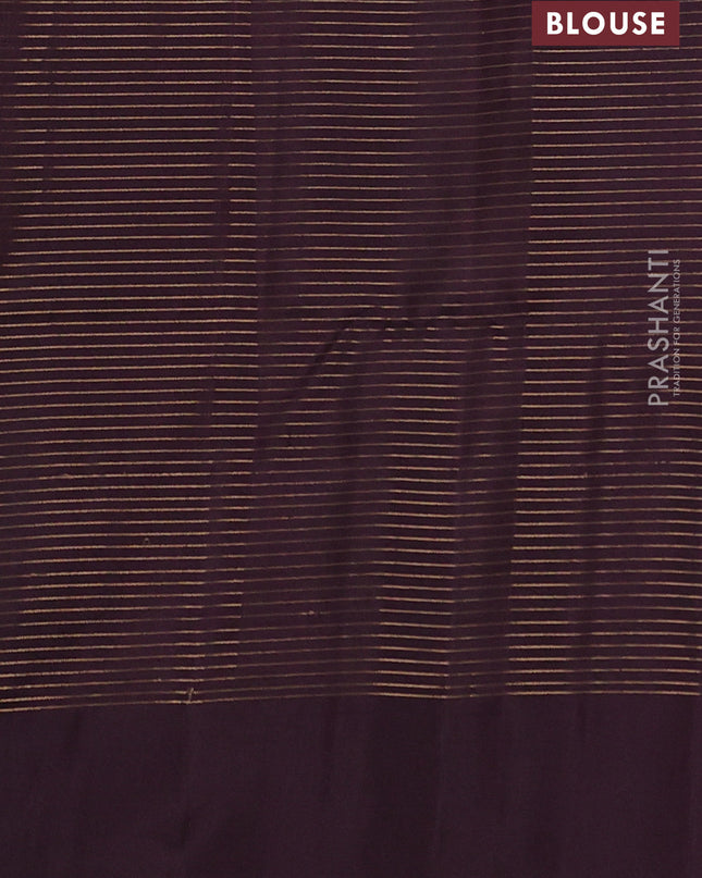 Pure soft silk saree rustic orange and deep jamun with allover zari stripes pattern and simple border