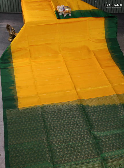 Pure soft silk saree mango yellow and green with allover zari weaves and simple border