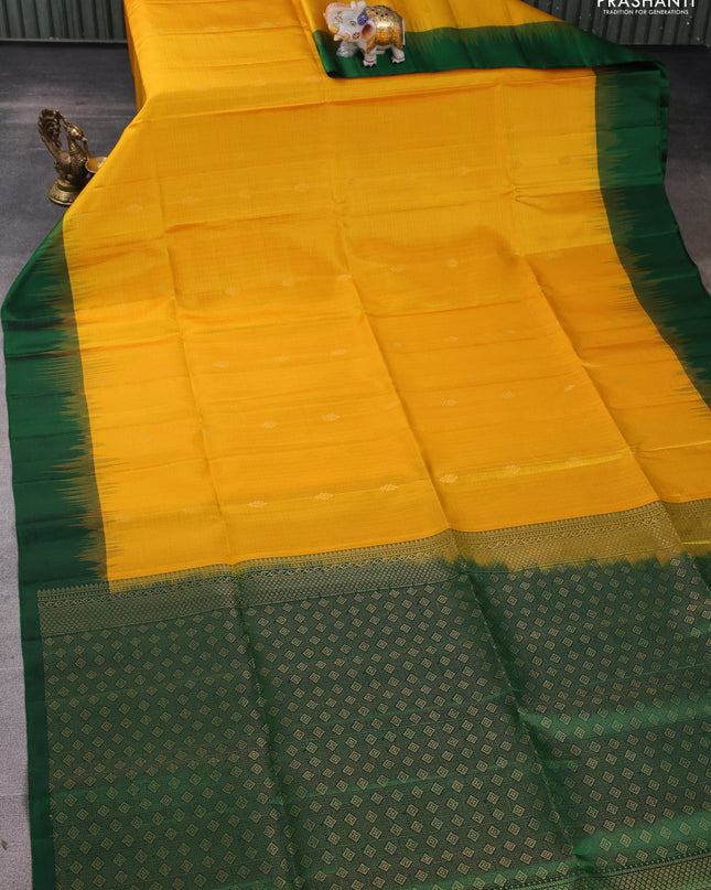 Pure soft silk saree mango yellow and green with allover zari weaves and simple border