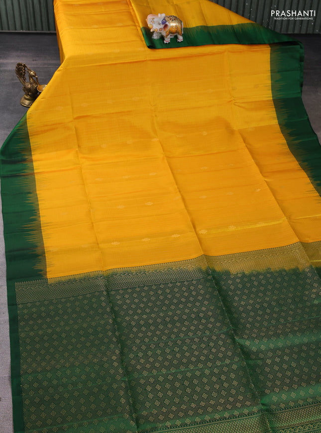 Pure soft silk saree mango yellow and green with allover zari weaves and simple border